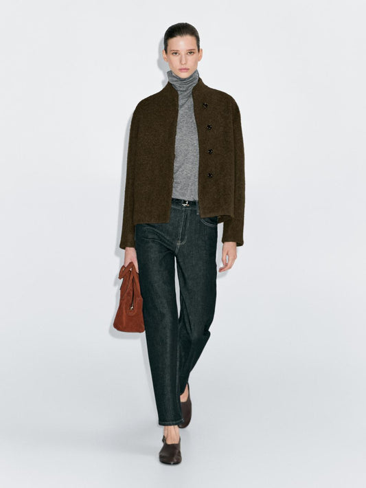 Short alpaca and wool blend cardigan