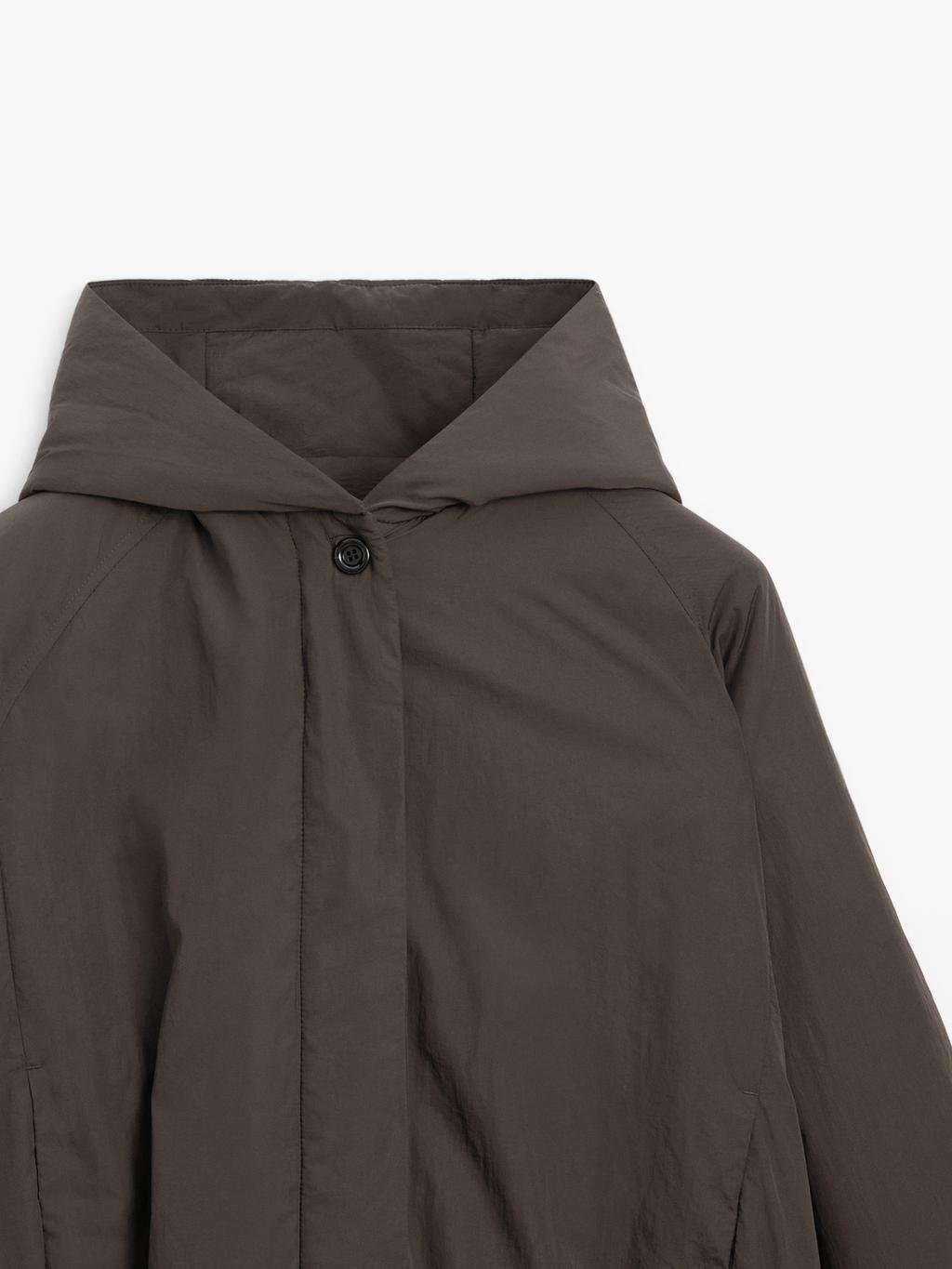 Water-repellent bomber jacket with hood
