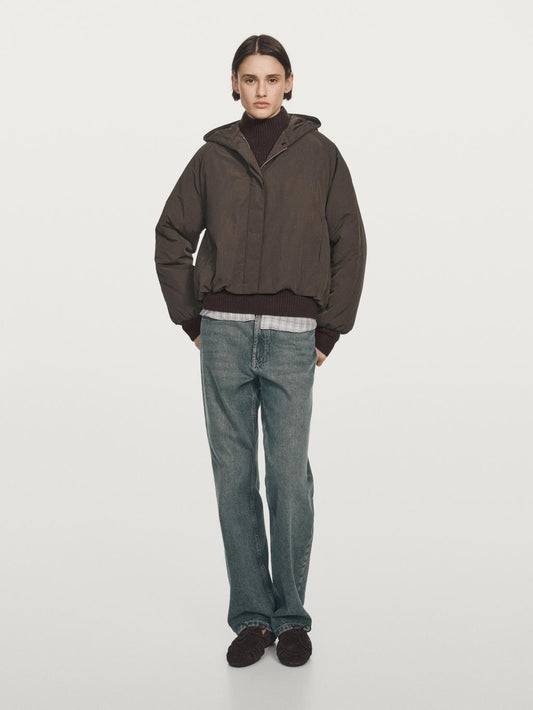 Water-repellent bomber jacket with hood