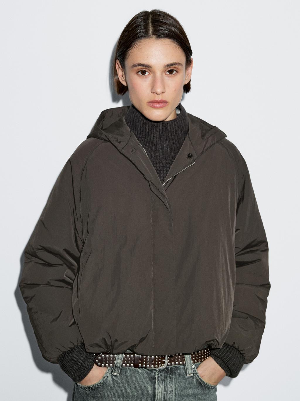 Water-repellent bomber jacket with hood