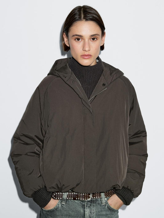 Water-repellent bomber jacket with hood