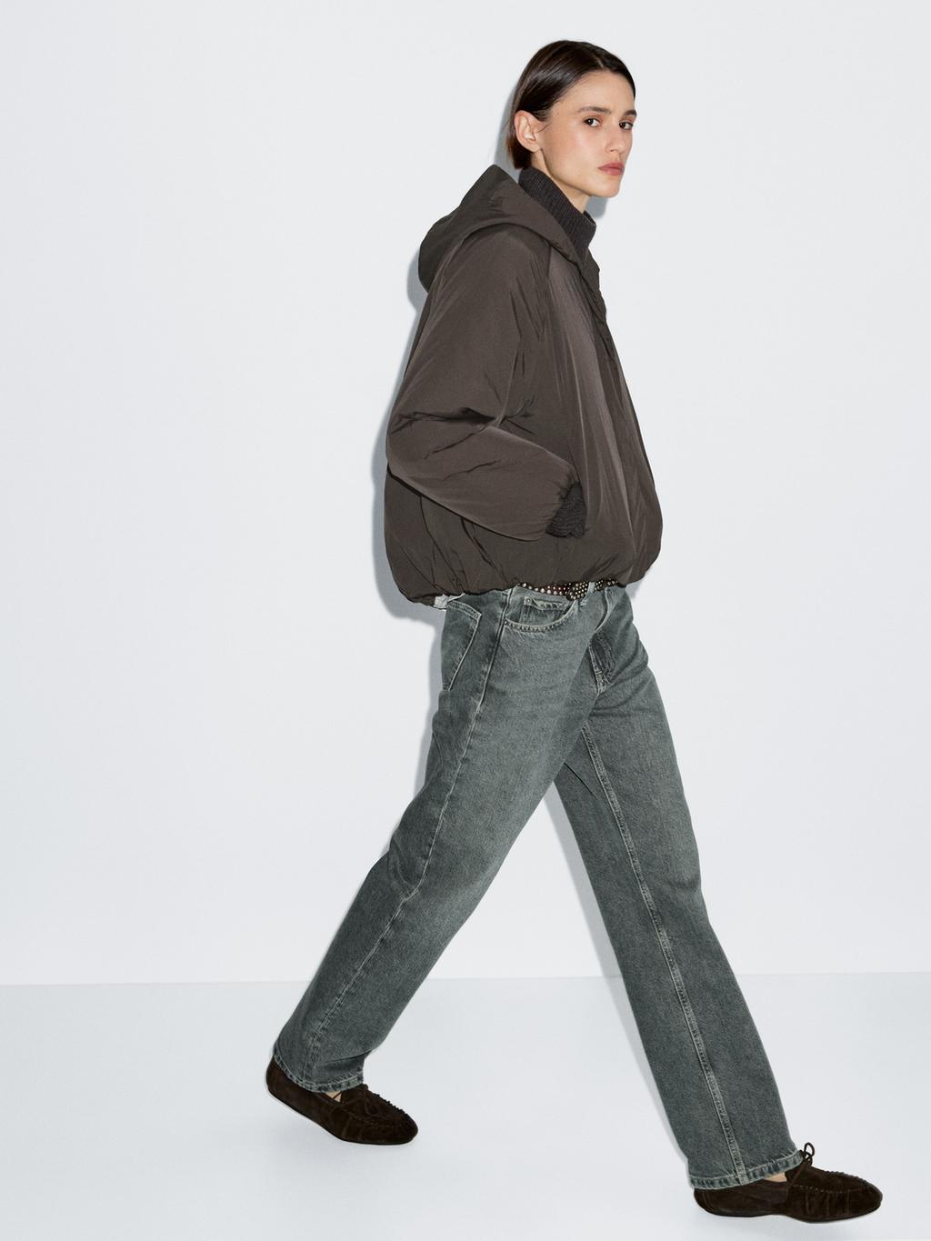 Water-repellent bomber jacket with hood