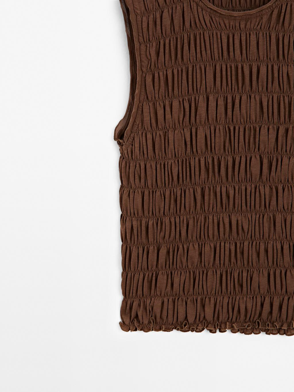 Gathered cotton blend top