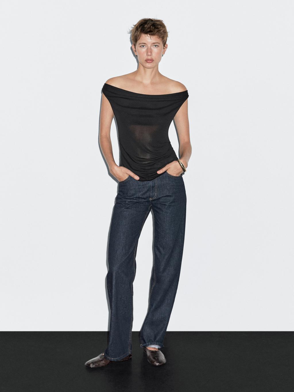 Flowing draped neck top