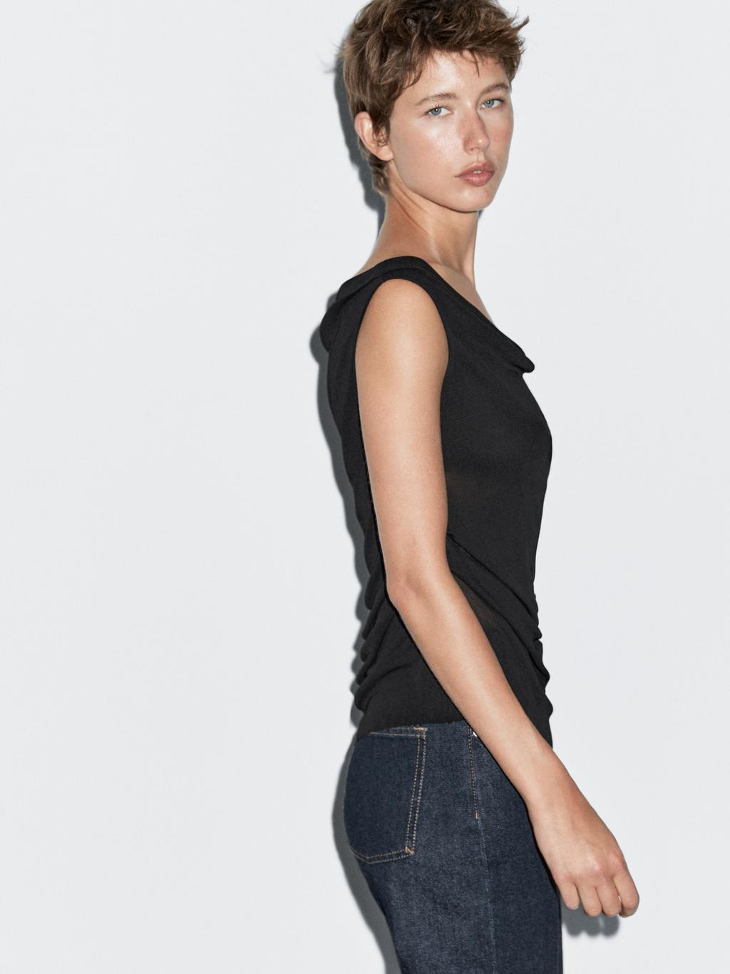 Flowing draped neck top