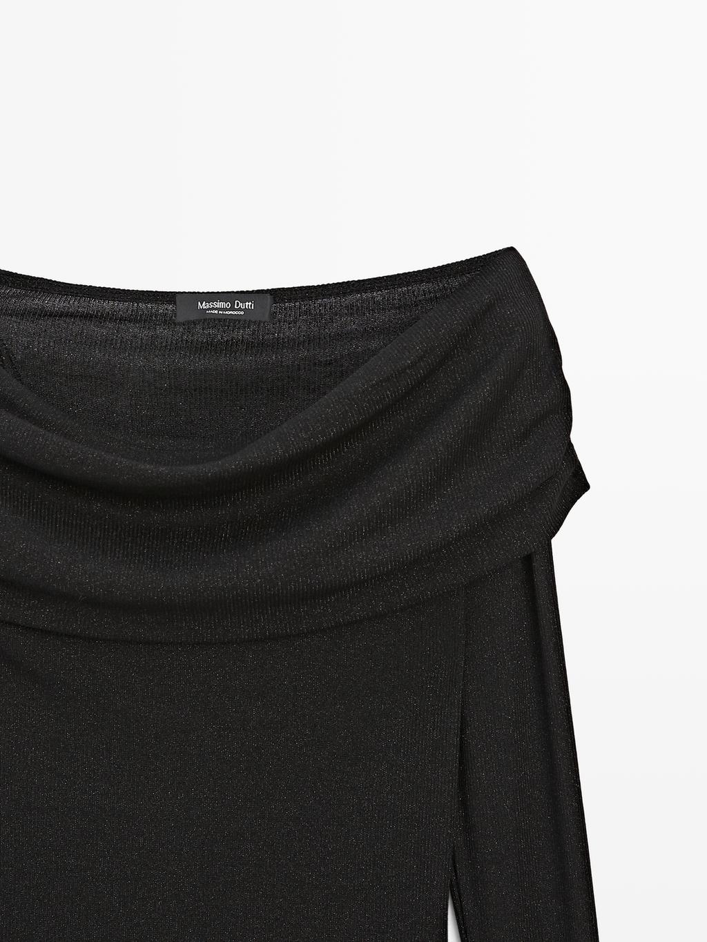 Ribbed long sleeve T-shirt with metallic finish