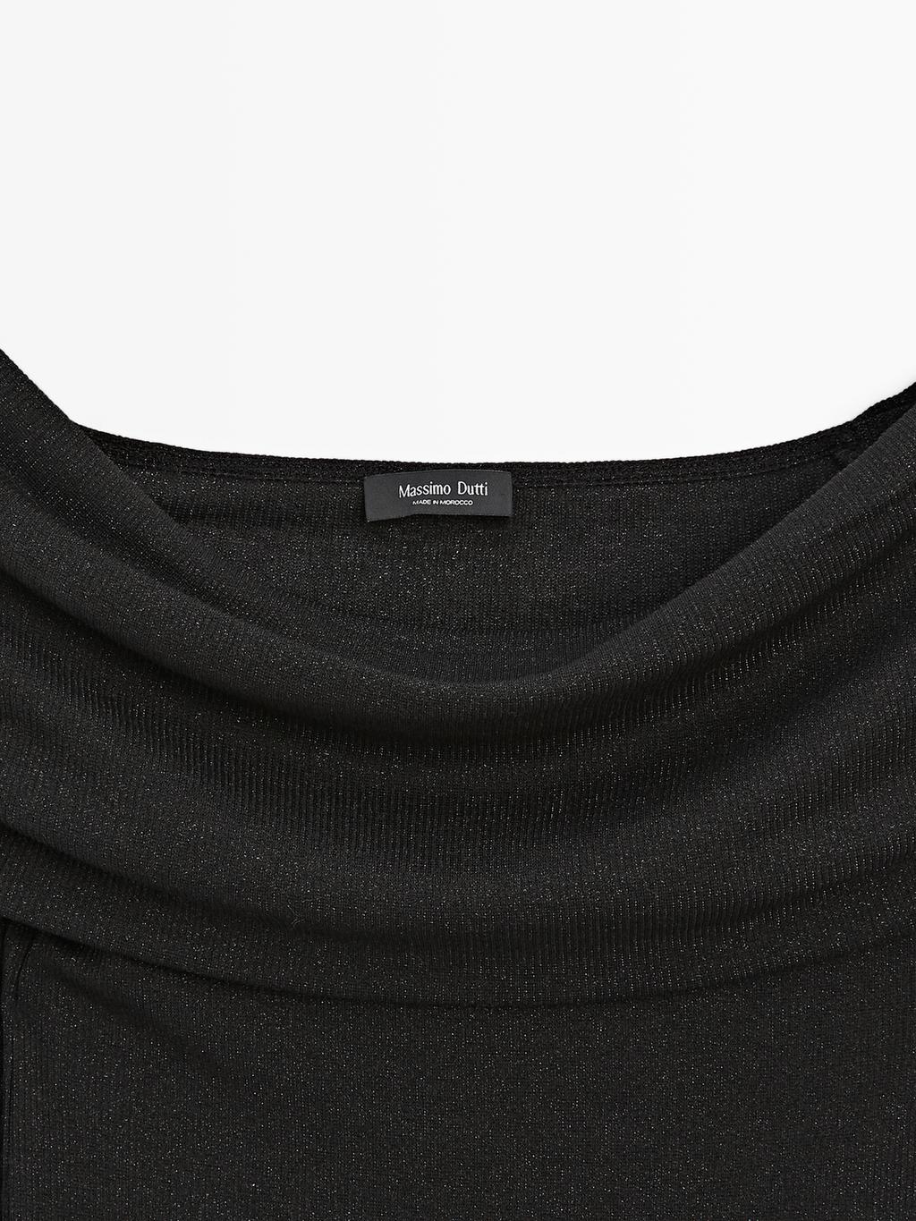 Ribbed long sleeve T-shirt with metallic finish