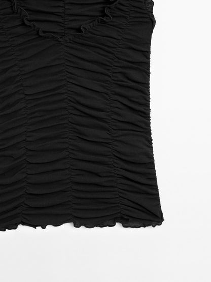 Creased-effect cotton top