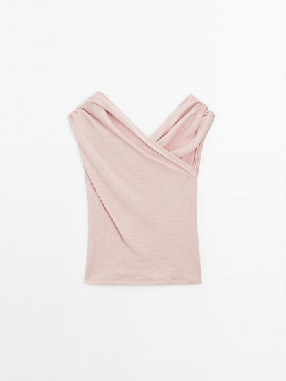 100% cotton surplice boat neck top