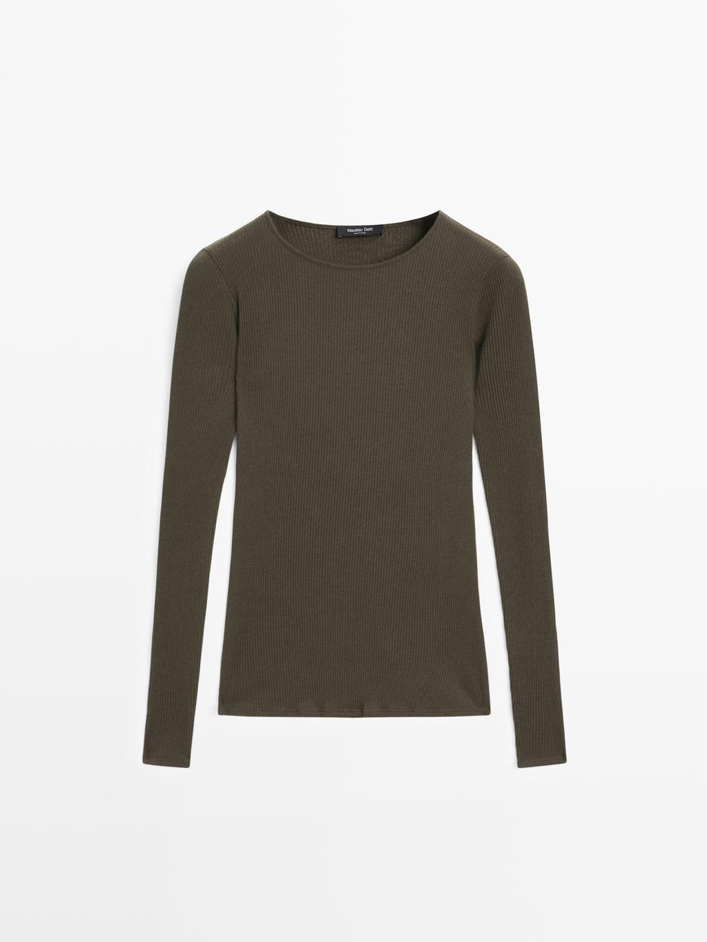 Long sleeve T-shirt with ribbed detail