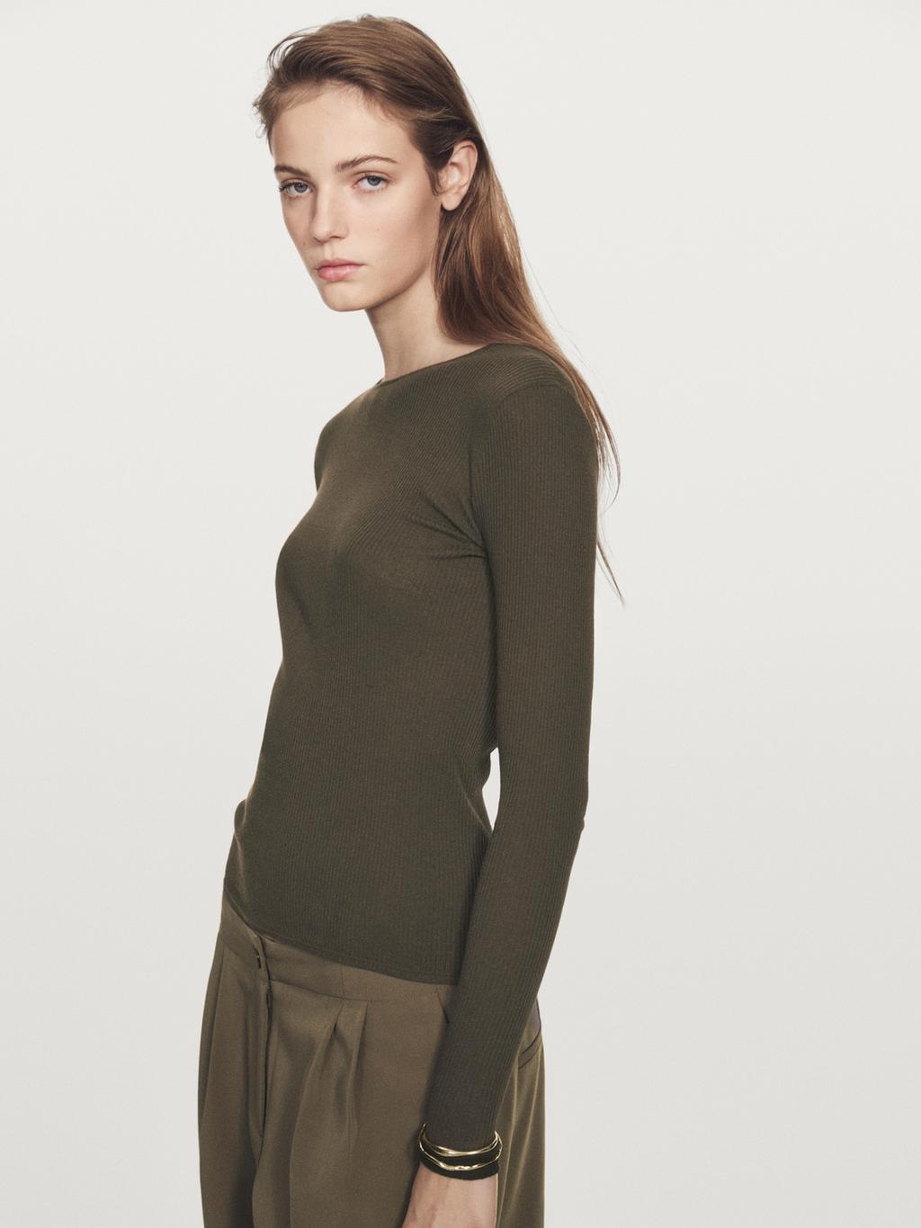 Long sleeve T-shirt with ribbed detail