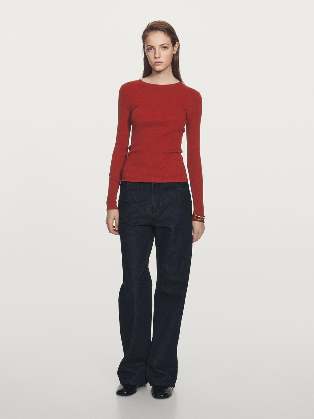 Long sleeve T-shirt with ribbed detail