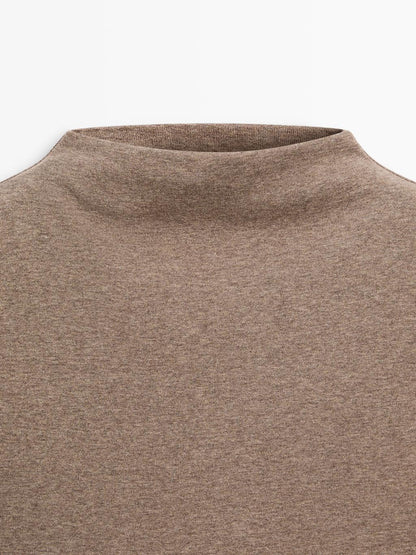 100% cotton funnel neck top