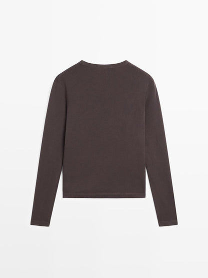 Ribbed long sleeve melange T-shirt