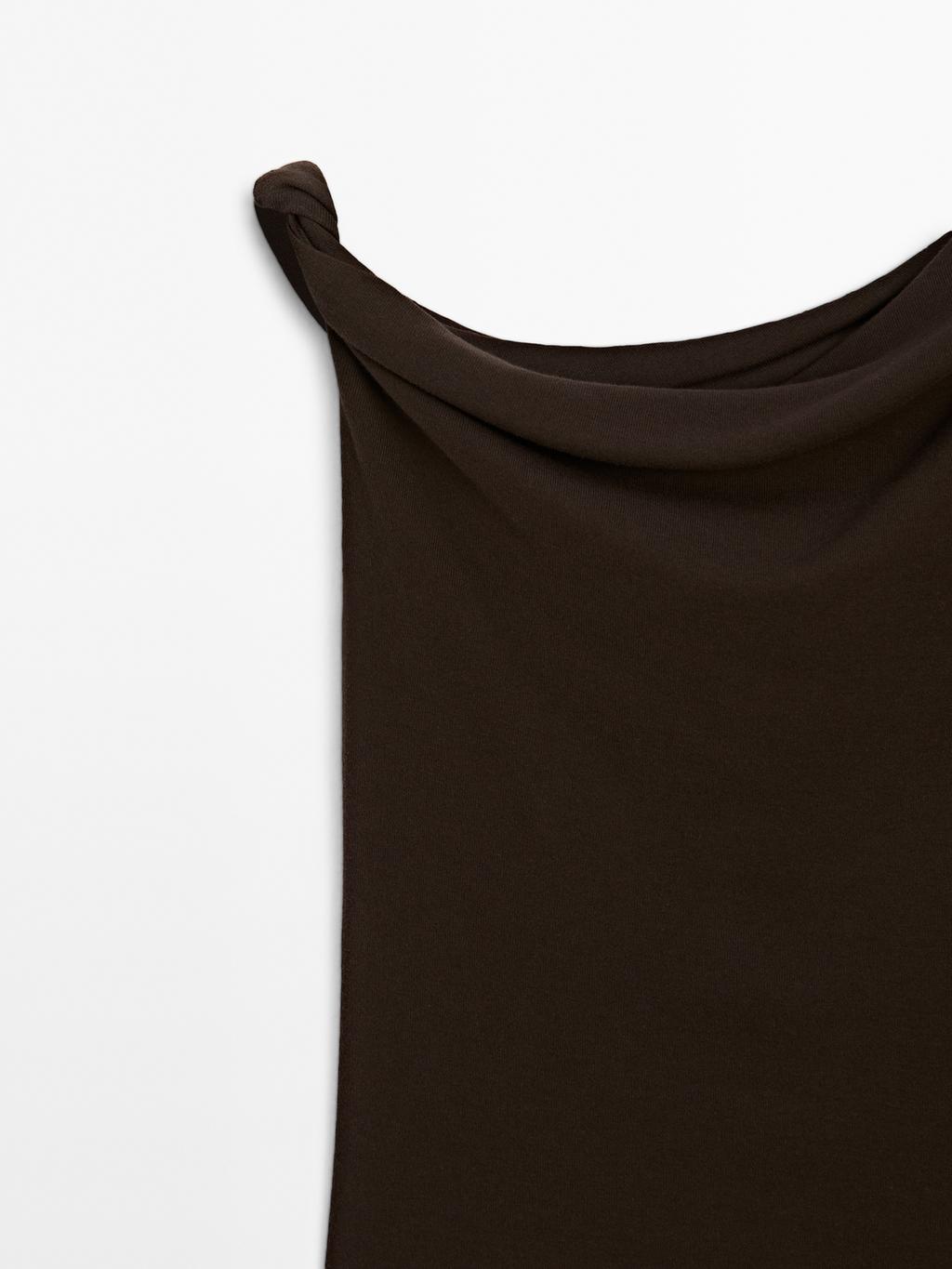 Draped cotton top with knot detail