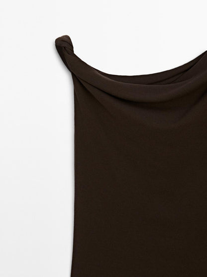 Draped cotton top with knot detail