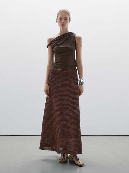 Draped cotton top with knot detail