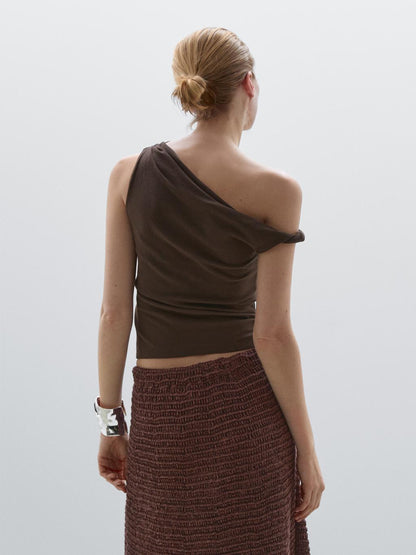 Draped cotton top with knot detail