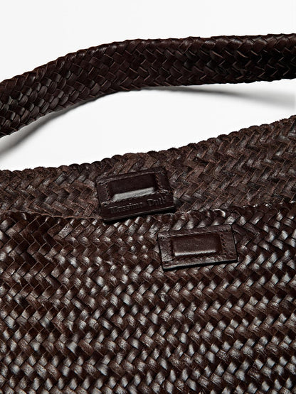 Nappa leather woven maxi tote bag