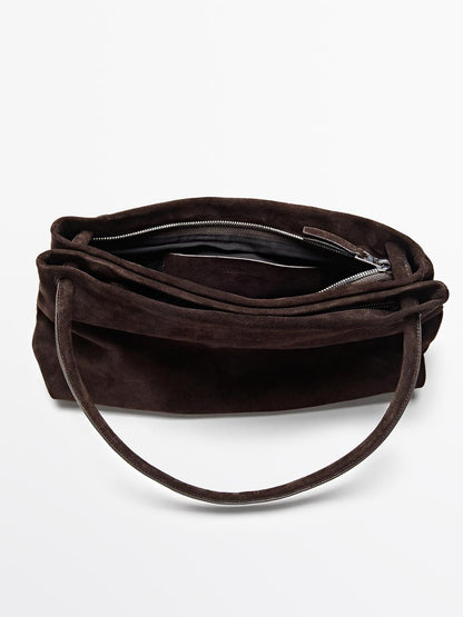 Leather and split leather medium bag with compartments