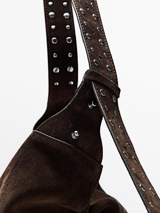 Split leather maxi bucket bag