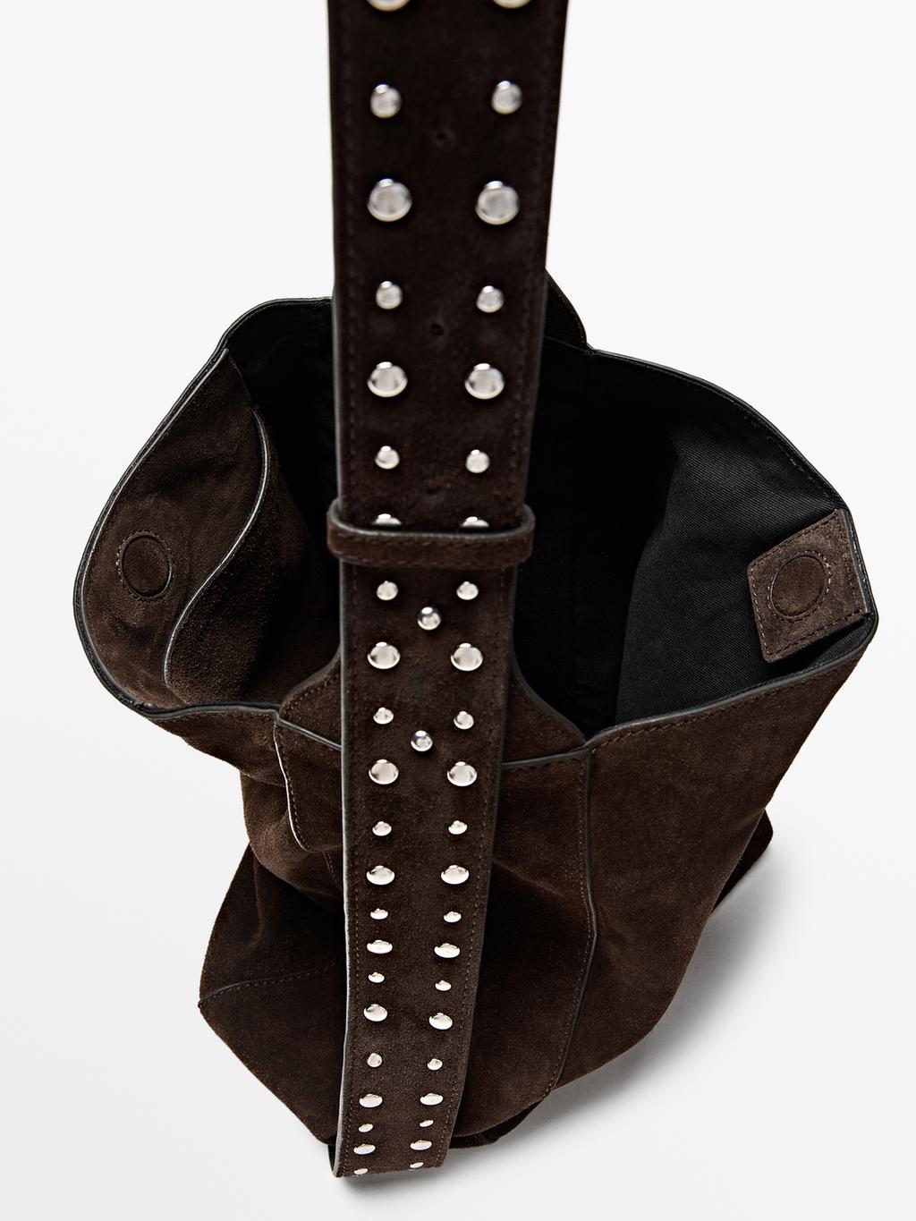 Split leather maxi bucket bag