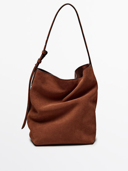 Split suede leather bucket bag