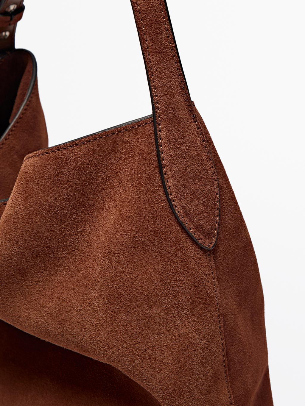 Split suede leather bucket bag