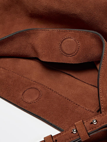 Split suede leather bucket bag