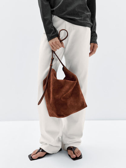 Split suede leather bucket bag