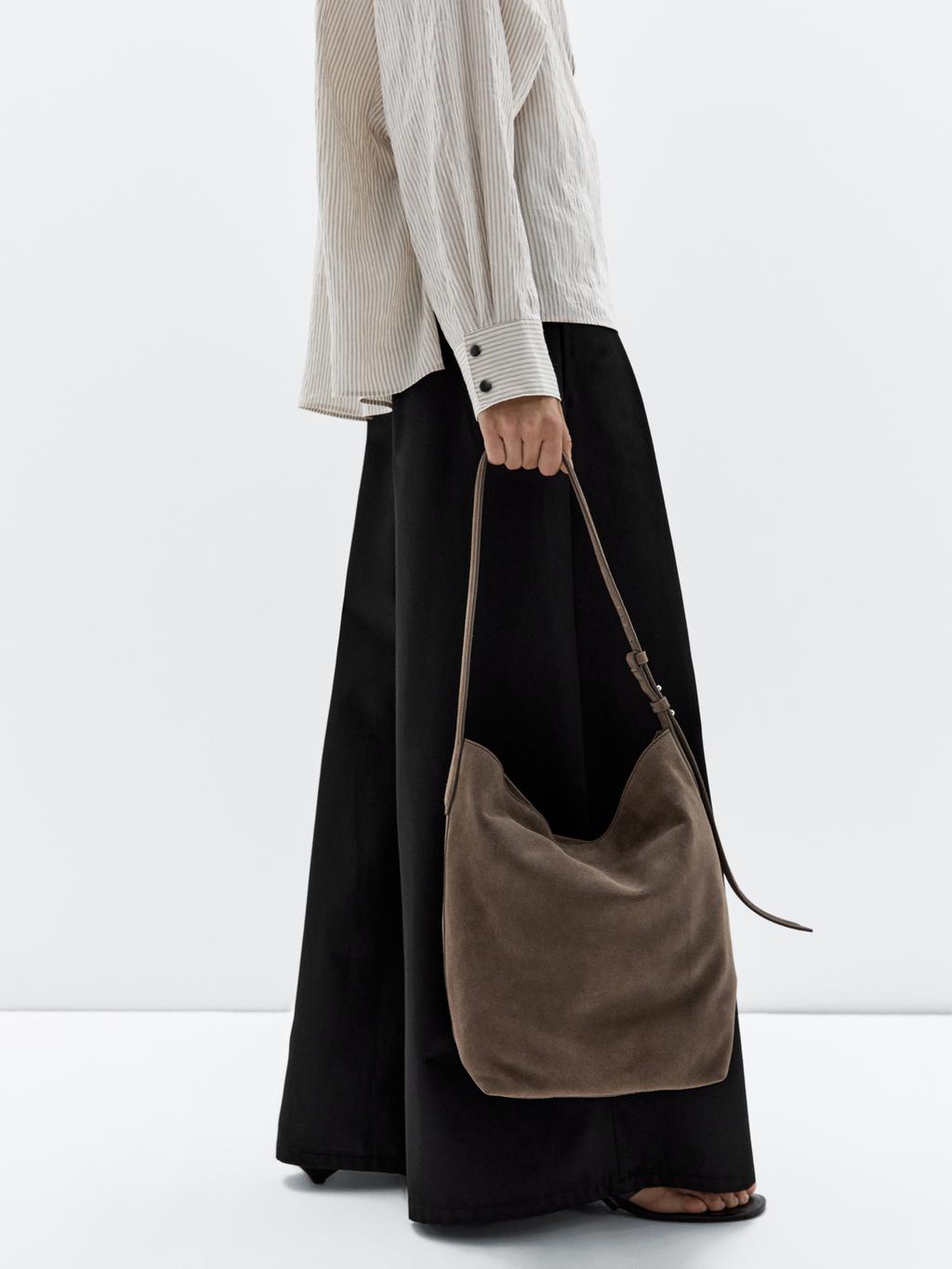 Split suede leather bucket bag