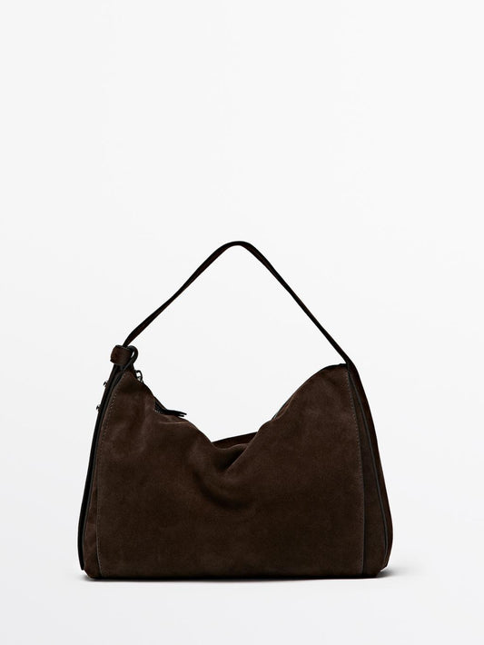 Large split leather shoulder bag
