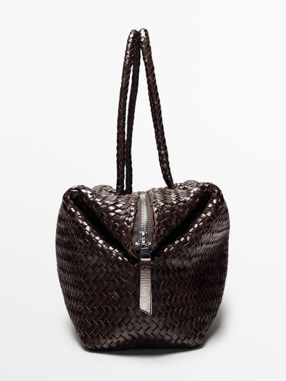 Braided nappa leather satchel bag