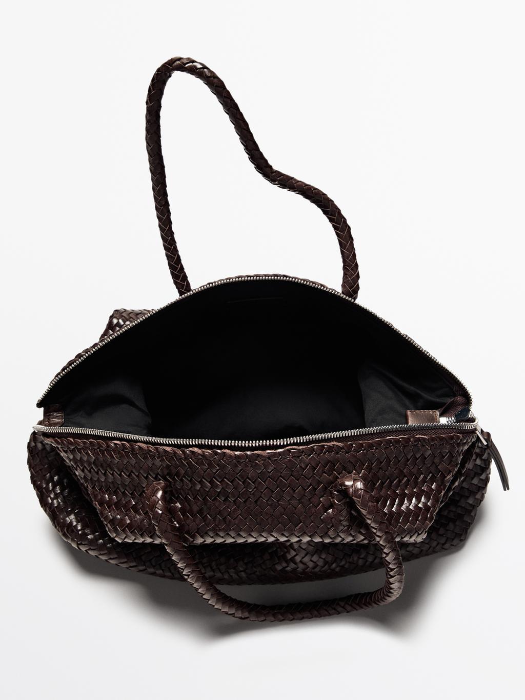 Braided nappa leather satchel bag