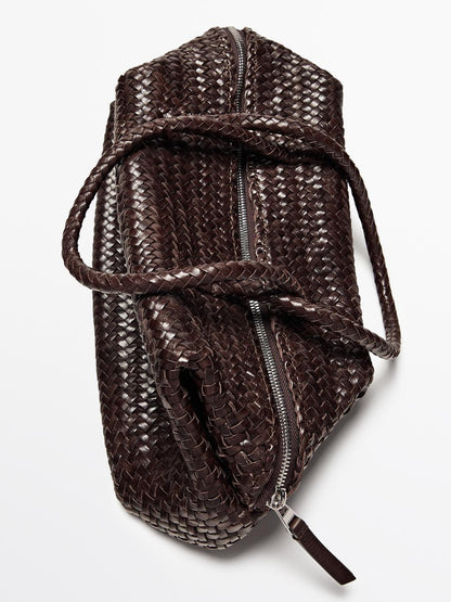 Braided nappa leather satchel bag