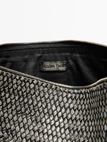 Large braided nappa leather shoulder bag