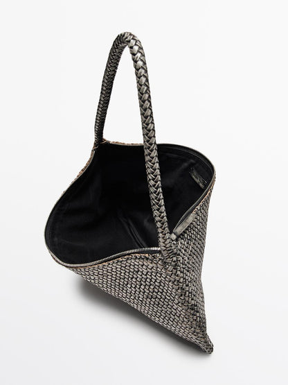 Large braided nappa leather shoulder bag