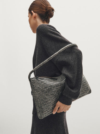 Large braided nappa leather shoulder bag