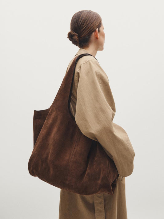 Split leather maxi tote bag