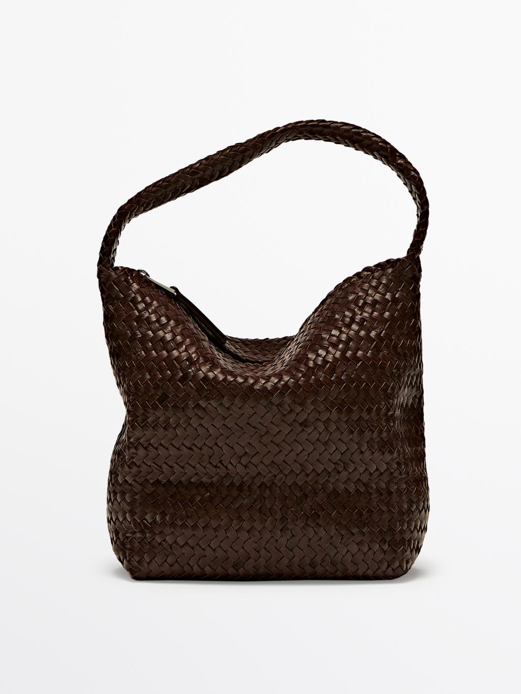 Nappa leather woven bucket bag