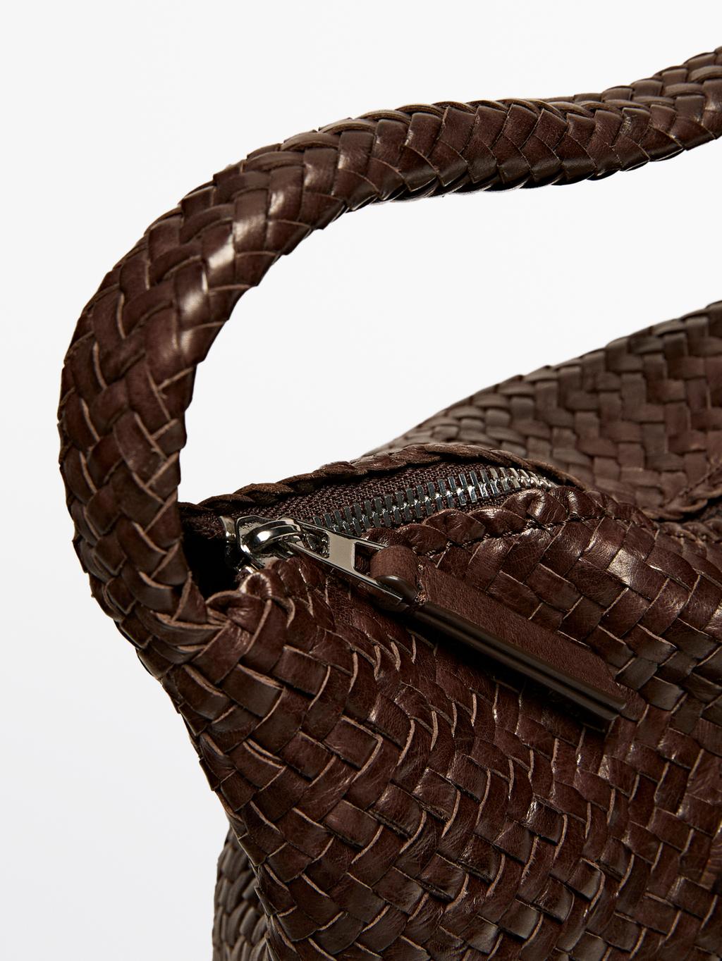 Nappa leather woven bucket bag