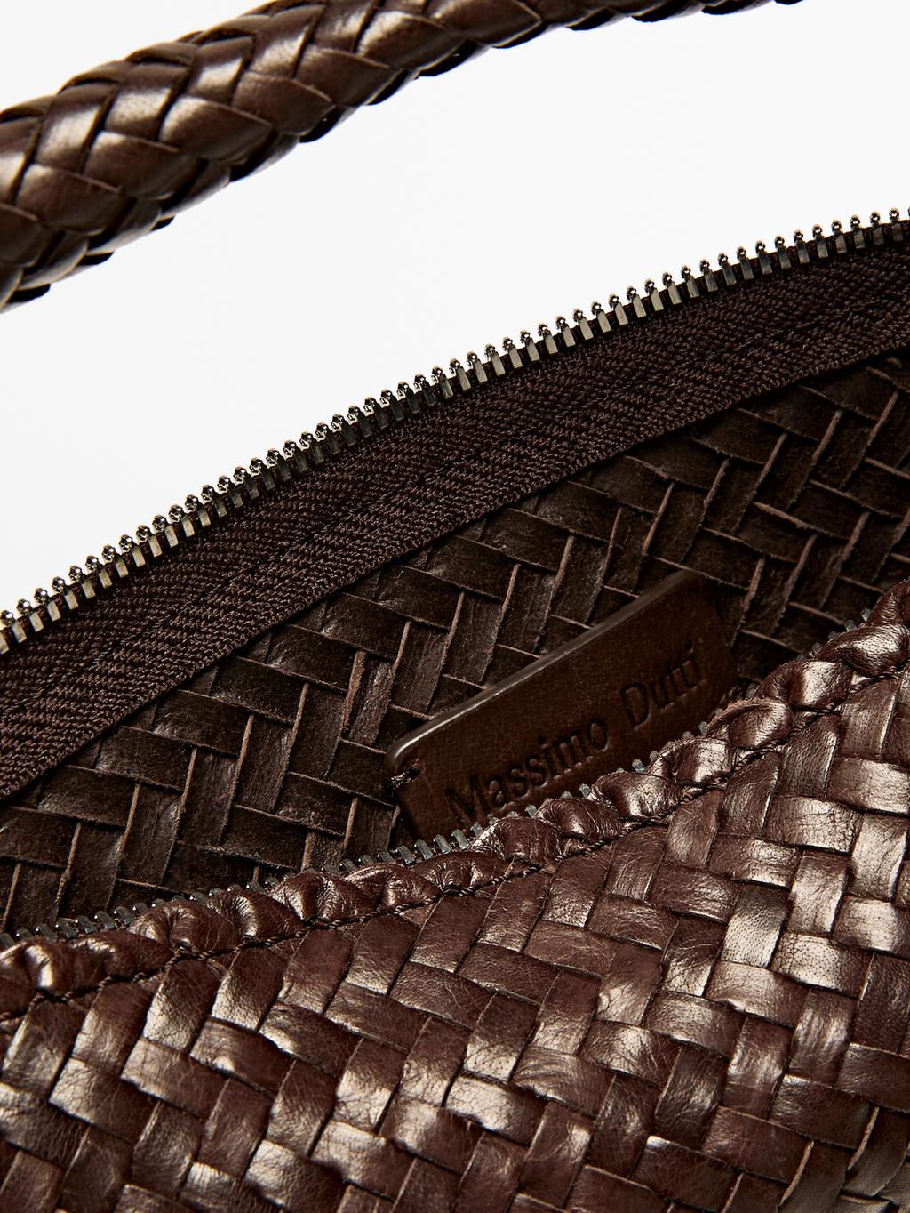 Nappa leather woven bucket bag