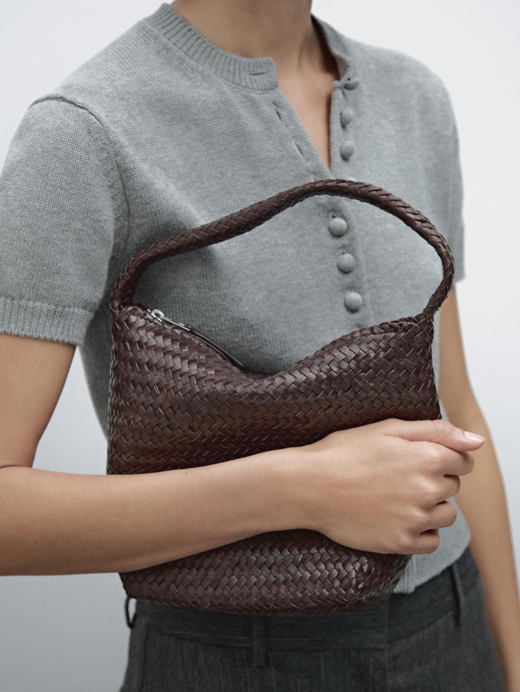 Nappa leather woven bucket bag