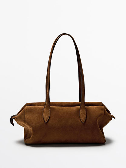 Split suede leather west satchel bag
