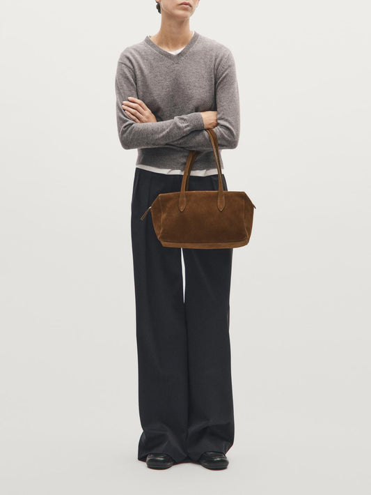 Split suede leather west satchel bag