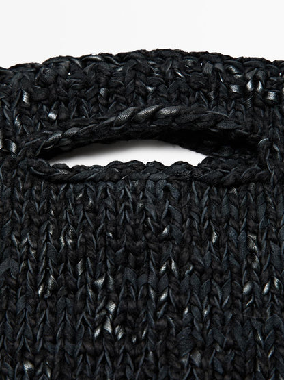Mid-size crochet knit leather bag - LIMITED