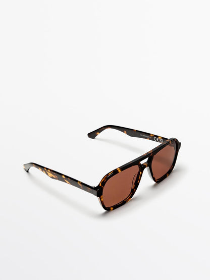 Tortoiseshell-effect aviator sunglasses