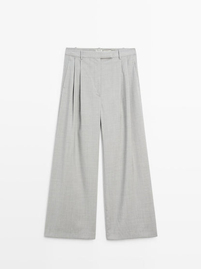 100% wool wide-leg trousers with darts - STUDIO