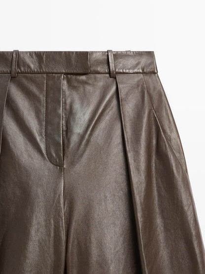 Long nappa leather Bermuda shorts with darts - STUDIO