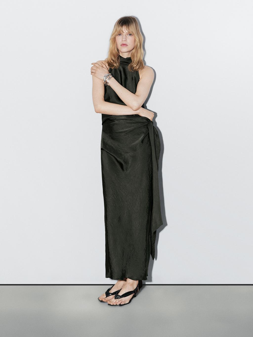 Satin midi dress with bow detail - Studio